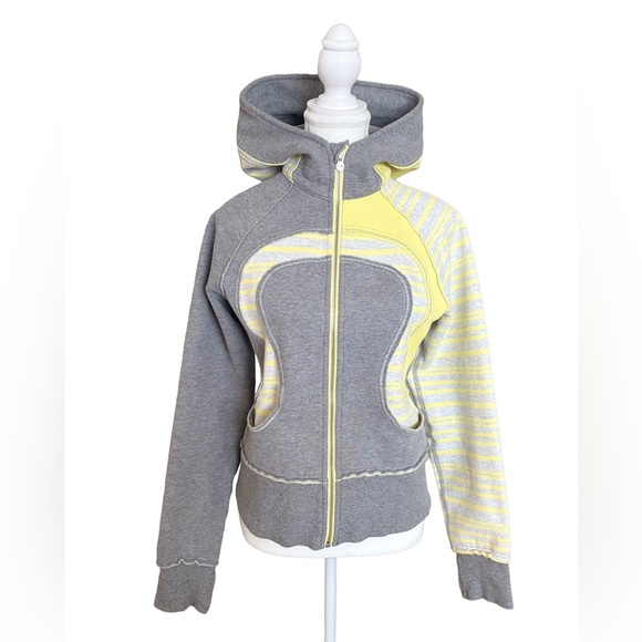 lululemon athletica Jackets & Blazers - Lululemon Scuba Hoodie Colorblock Yellow Stripe Grey Size 6